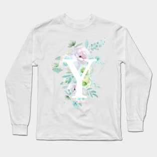 Botanical alphabet Y green and purple flowers Long Sleeve T-Shirt